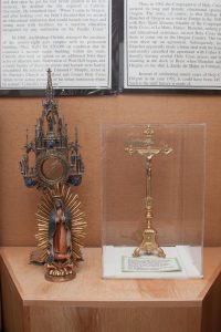 Monstrance, 1873; Altar Crucifix c.1901; Our Lady of Guadalupe.