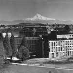 Mount Hood above Buckley Center and West Hall.