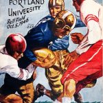 Football program cover with players tackling the ball. Oregon State vs. Portland University. Bell Field Oct 5, 1946 Price 25 cents