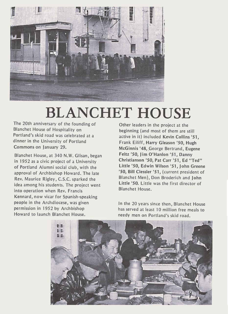 Alumni Bulletin article. Blanchet House.