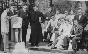Fr. Maurice Rigley with Beacon Staff at Rigley Field, 1946