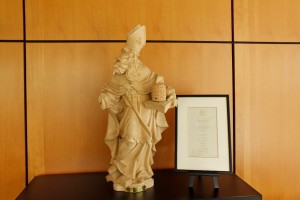 St. Ambrose Statue, Clark Library, 2014 (click to enlarge photo)