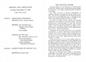 Dedication Program for Mehling Hall, November 22, 1964 (click to enlarge photo) 