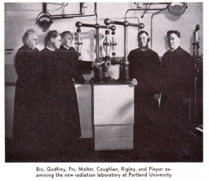 Fr. Rigley with Science legends, Fr. John Molter and Br. Godfrey Vassalo, 1953
