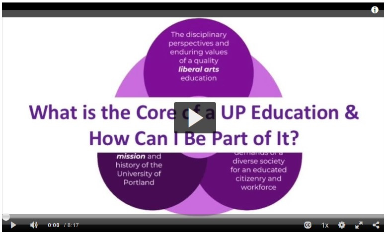 Image is a screen shot of a video with the title "What is the Core of a UP Education and How can I be part of it"?